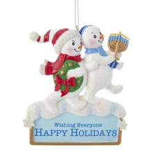 KURT S. ADLER 4" RESIN HANUKKAH & CHRISTMAS SNOWMEN INTERFAITH HOLIDAY ORNAMENT 