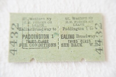 Ealing Broadway to Paddington GWR Railway Train Ticket 