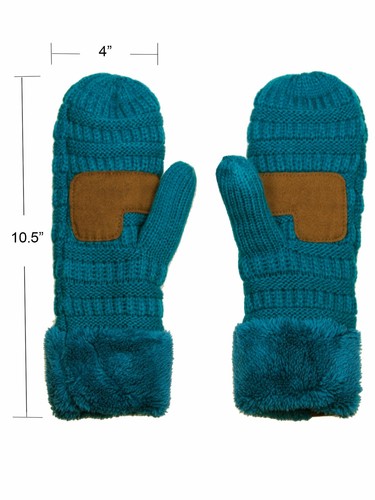C.C Unisex Winter Warm Knit Soft Inner Fuzzy Lined Anti-Slip Cuff Mittens Gloves - Picture 43 of 111