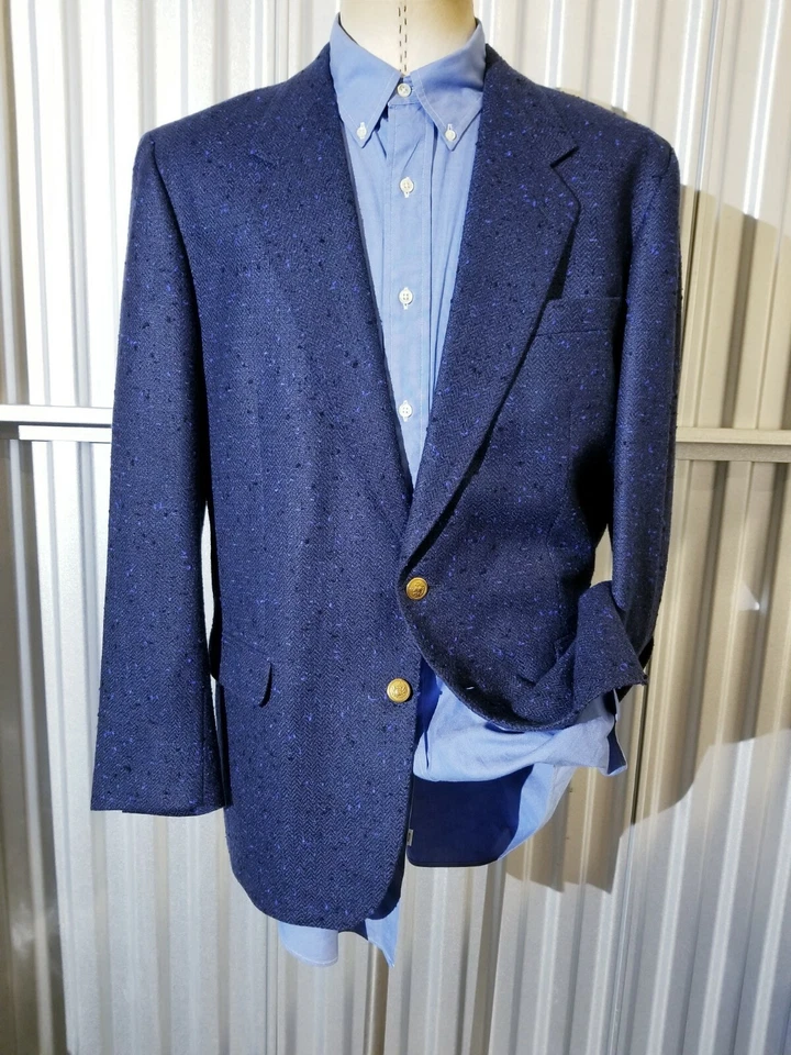 40R Vintage Ted Lapidus FRANCE Nubby Tweed Sport Coat blazer Blue black donegal - Image 2 of 4