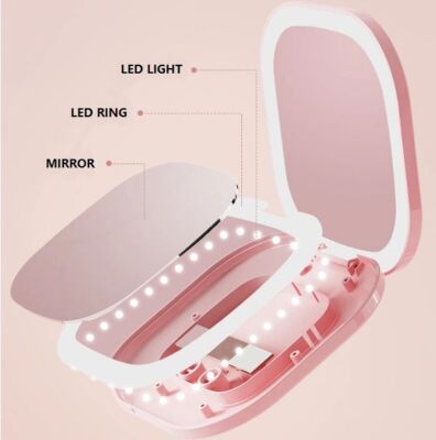 Belleza LED MINI Spiegel eckige Form klappbar Schmink Taschenspiegel für Reise
