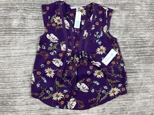 Collective Concepts Top Womens Small Petite Purple Floral Print Sleeveless NWT