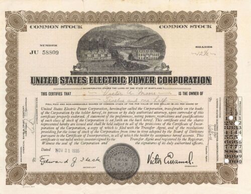 United States Electric Power Corporation - Stock Certificate - Utility Stocks &  - Zdjęcie 1 z 1