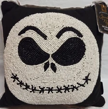 Spooky Night Jack Skellington Beaded Pillow 12" x 12" Halloween Decorative Toss