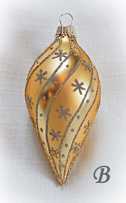   4 x Christbaumkugel Lauscha Gold Glitzer SET Zwiebel Kugel Tropfen Olive