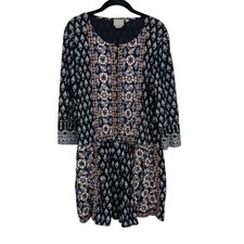 Anthropologie Vanessa Virginia Black Embroidered Ikat Dress Boho Western MEDIUM