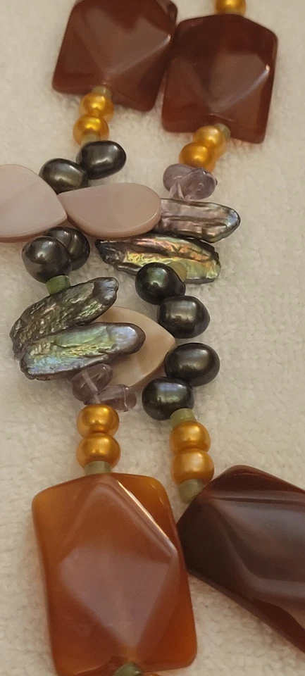 60" Lariat Loaded with Carnelian Tahitian Pearls Amethyst MOP Baroque Pearls. - Image 4 of 4