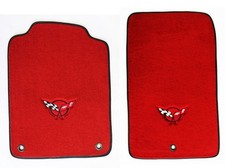 New Red Floor Mats 1998-2004 Corvette Embroidered Circle Emblem Logo Black Trim