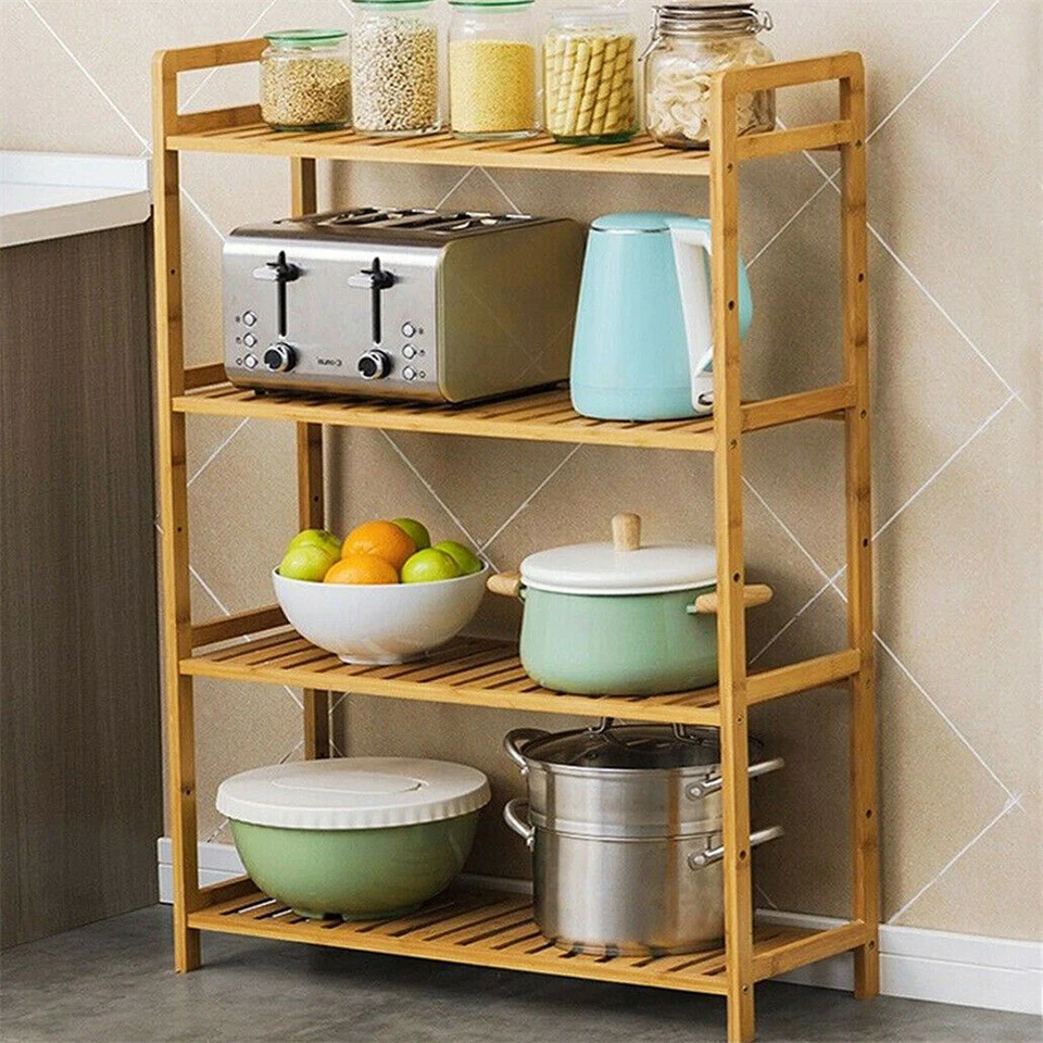 4-Tier Bamboo Bookcase with Adjustable Shelves Storage Shelf Unit Plant Stand US - Image 3 of 4