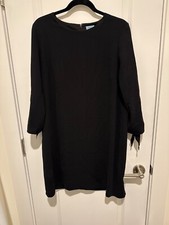Sale CECE 3/4 TIE SLEEVE KNEE LENGTH ZIP UP DRESS RICH BLACK SIZE 14 MSRP $129