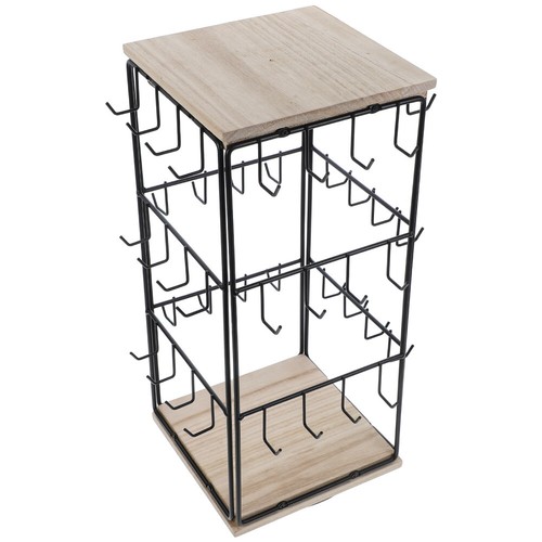 Rotating Earring Display Stand Wooden Jewelry Organizer With Hooks For Selling - Picture 9 of 12