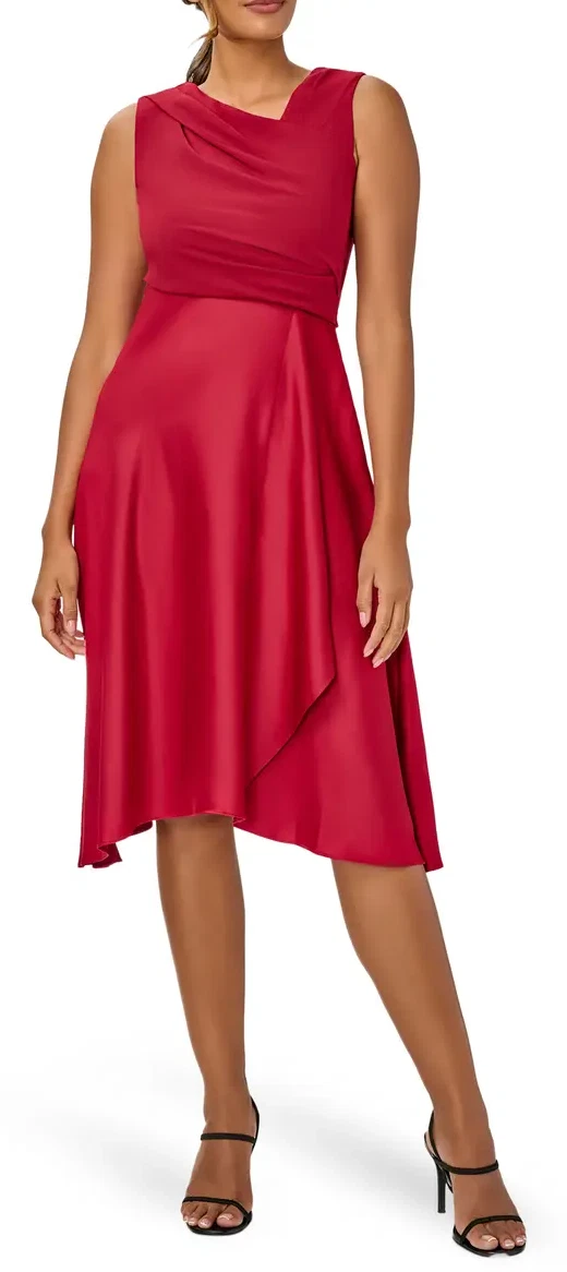Adrianna Papell MATADOR RED Women s Draped Sleeveless Satin Crepe Dress US 10