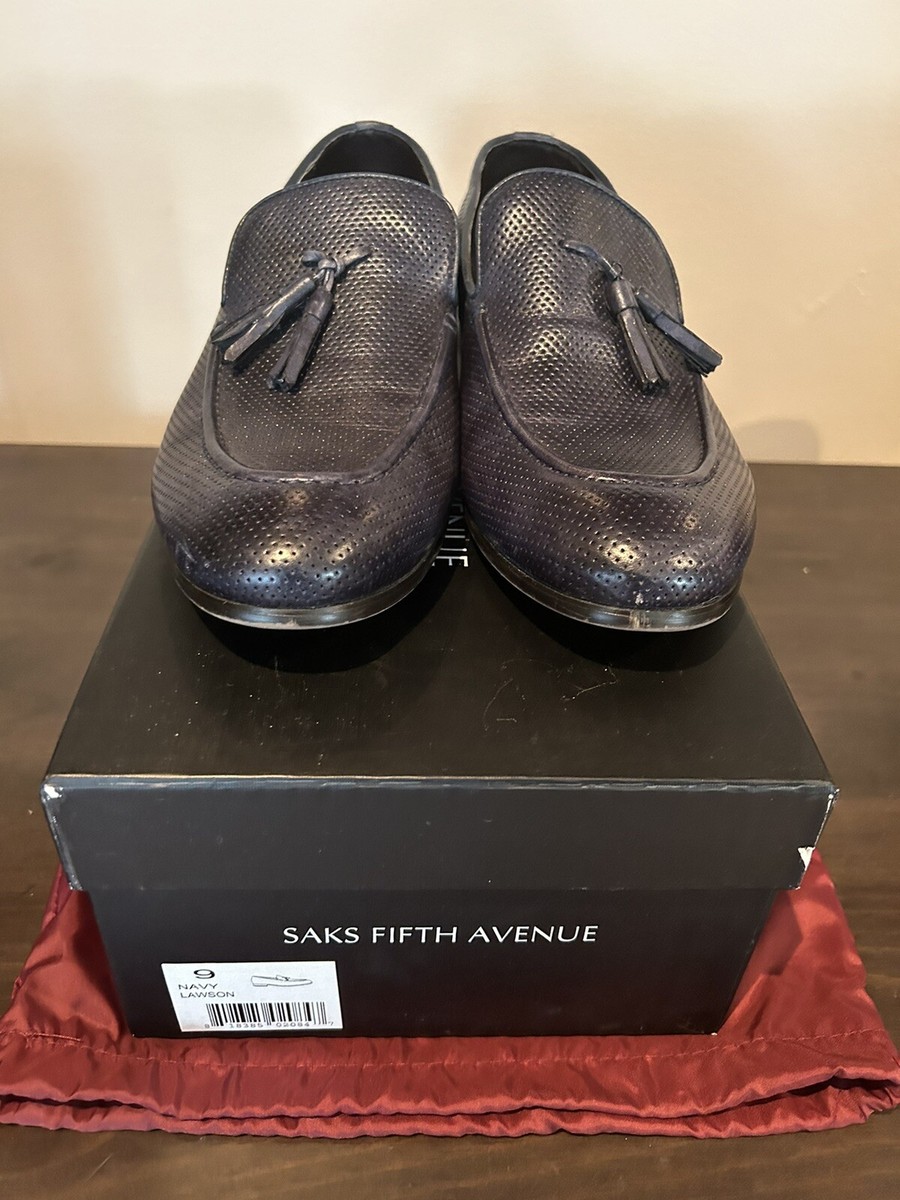 Saks Fifth Avenue Navy Leather Loafers Men's 9M Slip On