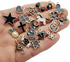 10 Enamel Gold Charms Black Pendants Findings Jeweley Making Assorted Lot Mix