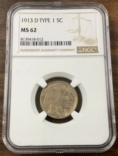 1913-D Type 1 Buffalo Nickel NGC MS 62