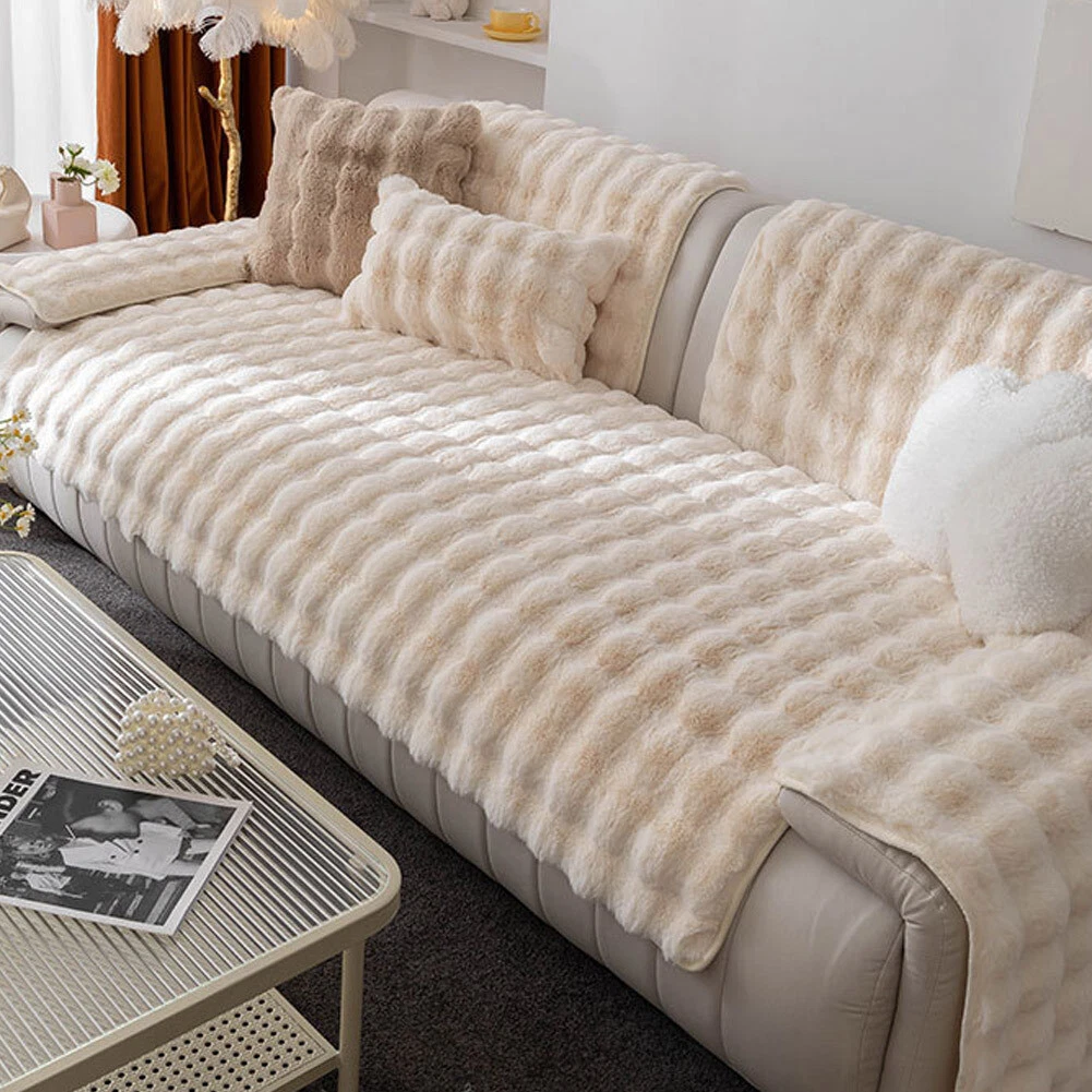 Wave Plush Sofa Seat Cushion Fluffy Sofa Towel Non Slip Mat Bay