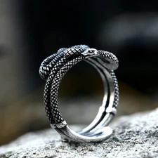 Vintage Double Snake Men's Wedding Ring Stainless Steel Gothic Biker Punk Ring