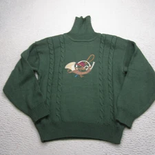 Herman Geist Sweater Womens Medium Green Cable Knit Wool Equestrian Hunting