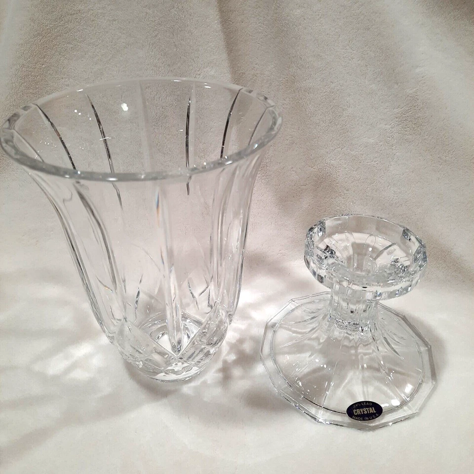 De Colección St. George Cristal Pesado 2 piezas Huracán Cónico Candelabro Centro de Mesa 12"T Foto 3 de 4