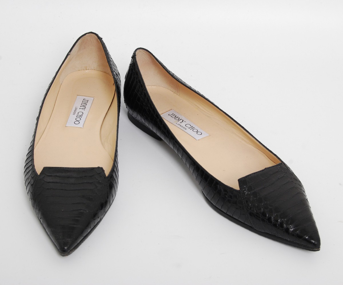 バレエシューズ JIMMY CHOO LENI FLAT NAPPA+CROC EMBOSSED LEATHER Jimmy Choo Love Women Black Ballet Flats Croc-Effect Leather