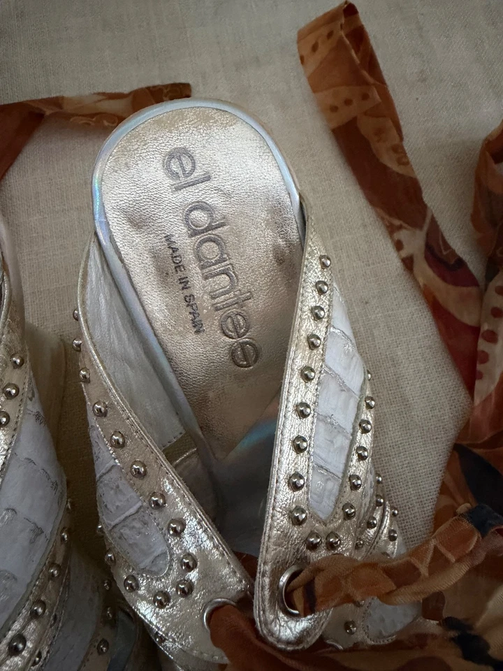 El Dantés Metallic Nieten Schnür Keilabsatz - Spanien (US 6,5/7) | Rare Vintage - Bild 4 von 4