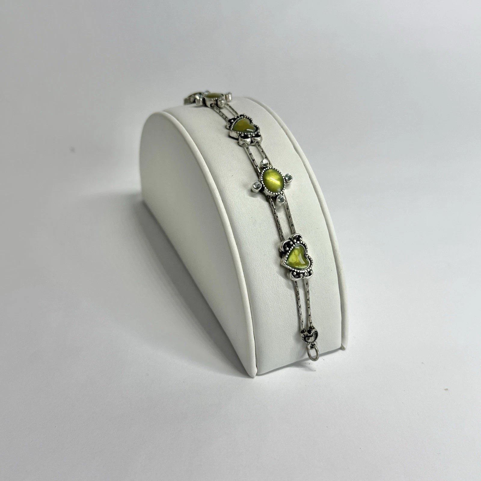 Elegant Heart Double Link Panel Silver Tone Vintage Bracelet Jewelry Br231