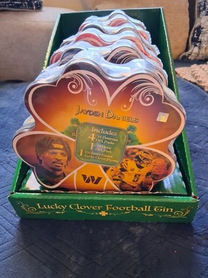 SEALED-6 x ''LUCKY CLOVER '' FOOTBALL TINS 2025 Donruss/2025 Optic w/Display Case 