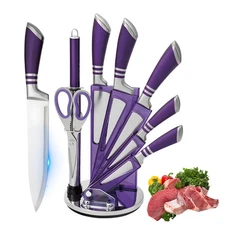9PCS Kitchen Knife Set Knife Set Sharp Chef Knife Set with Sharpener Block US