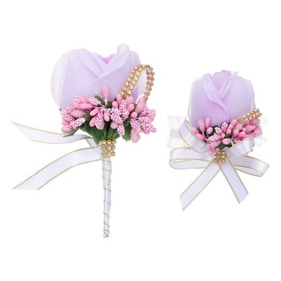 Rose Blume Handgelenk Corsage Boutonnieres mit Kappe, Pin Set Rosa Lila