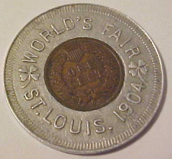 1904 Encased Indian Cent St. Louis World's Fair Souvenir Lucky Penny Lot#2