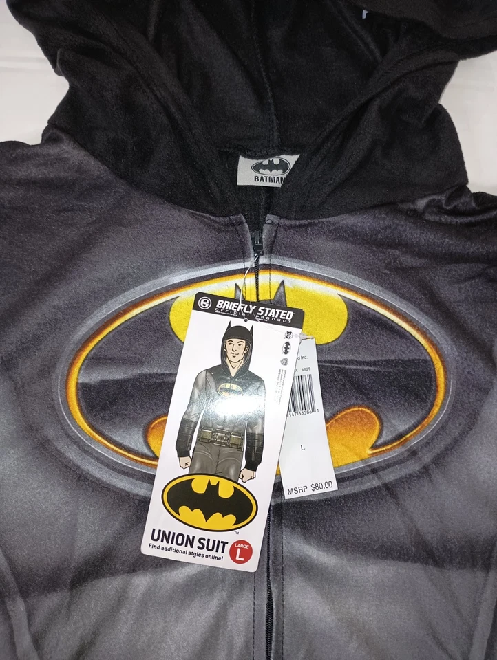 NUEVO CON ETIQUETAS DC Comics Brevemente Declarado Para Hombres Batman Traje de Unión Disfraz Mono Pijama Largo Foto 2 de 4