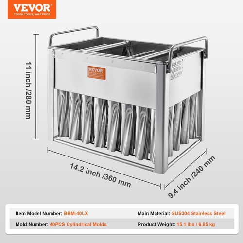 VEVOR Commercial Popsicle Moulds 40PCS Cylindrical Ice Pop Mould Stainless Steel - Picture 7 of 12