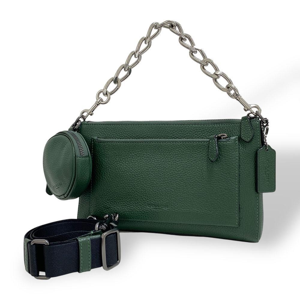 Coach Green Leather Crossbody Bag with Pouch & Charm in AA Condition  