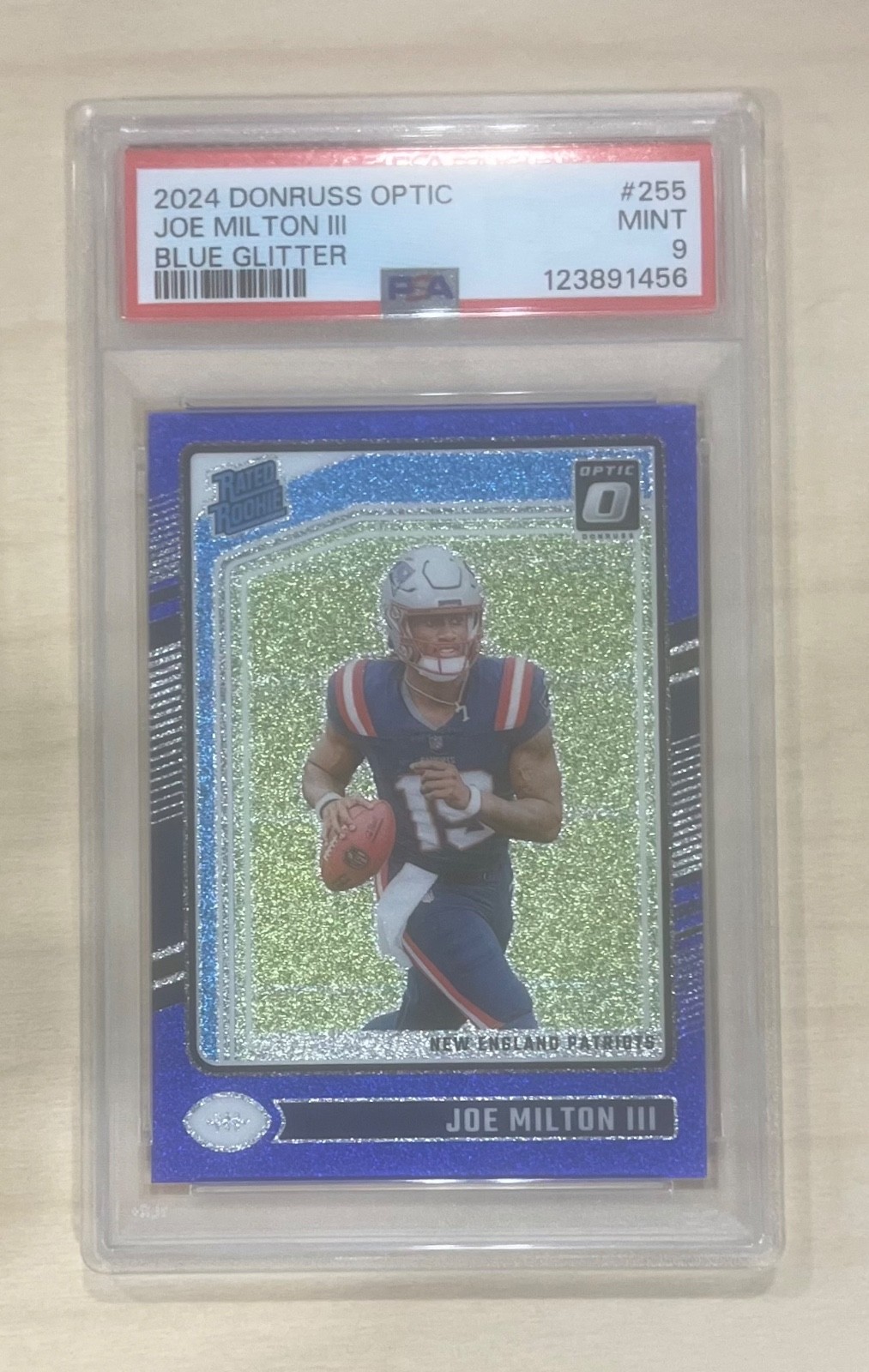 2024 Donruss Optic Joe Milton III #255 Blue Glitter PSA 9 Patriots
