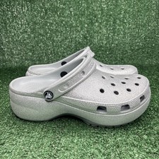 NEW - CROCS Classic Platform Glitter Clog Silver Women Slip On Shoes Size 9