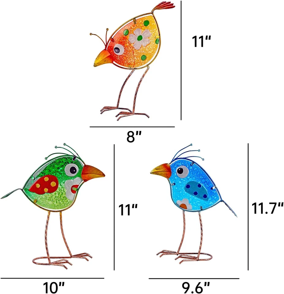 Decoração de jardim para exterior - Decorações de estátua ao ar livre metal pássaro vidro quintal arte - Imagem 3 de 4
