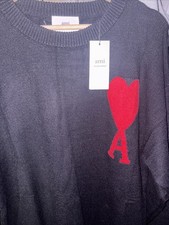 Ami Paris Unisex Jumper Black with Red Heart Size Medium