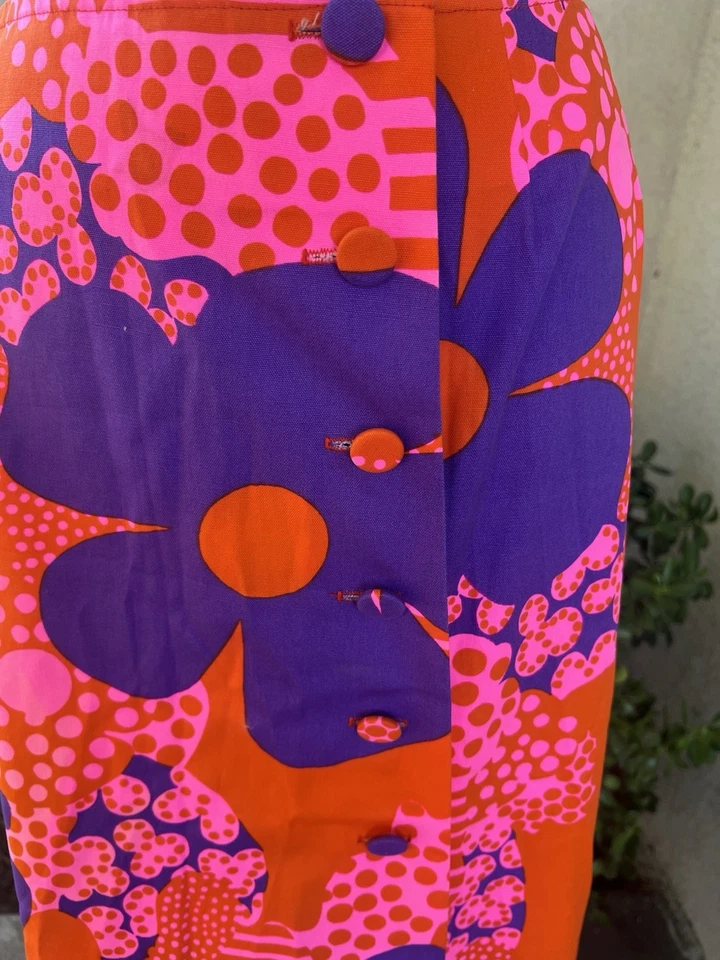 Falda Envolvente De Colección Mod Neón Floral Botones Algodón Talla 11 M Foto 2 de 4