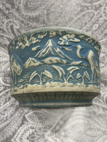 RARE Antique Jardinere Large Blue Stoneware BRUSH McCOY Red Wing  Western Bowl