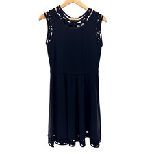 Milly Black Sleeveless Lattice Cutout Fit and Flare Knit Dress Size Medium
