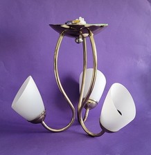 Traditional 3 Way Polished Gold Uplight Ceiling Light With Frosted Glass Shades