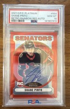 21-22 O-Pee-Chee Platinum Retro Rookies Shane Pinto Rainbow Red Auto PSA 10 💎