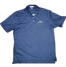 Peter Millar mens Sz XL navy blue crowns print performance golf shirt Club Logo