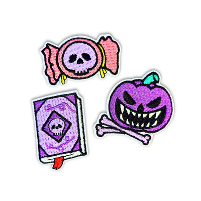 Spooky Patch Trio   3pc Halloween Iron-On Embroidered Appliques (2'')