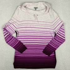 T by Talbots Womens M Cowl Neck Ombre Stripe Pullover Sweater Drawstring Pink