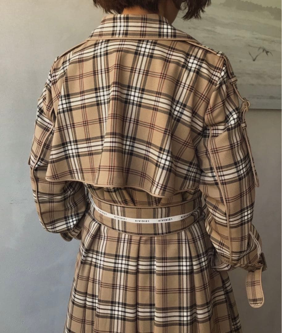 Ameri Vintage Pass Code Check Coat Beige Size M N… - image 5