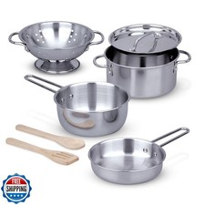 Melissa and Doug Stainless Steel Pots and Pans, 8 Piece Play Kitc