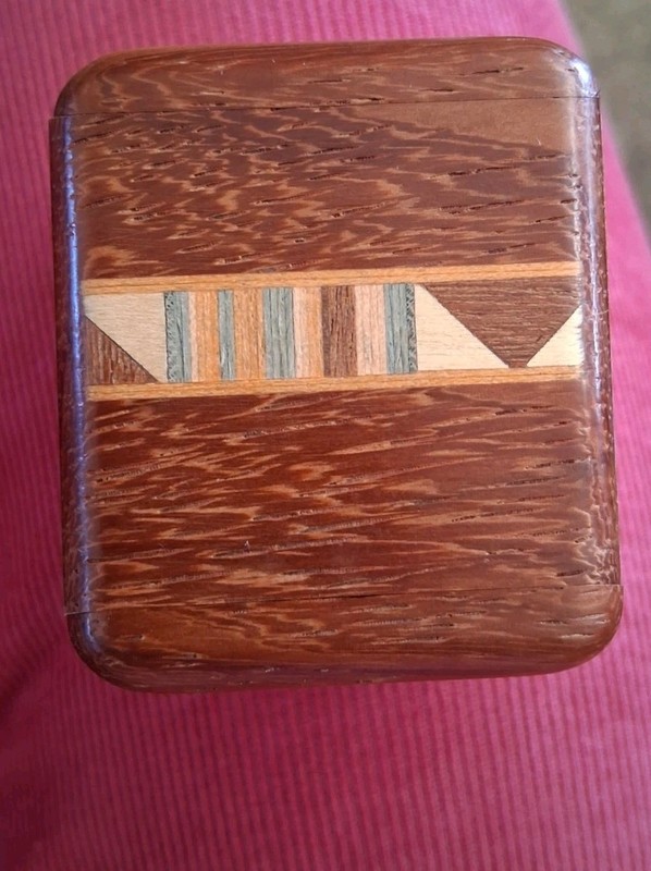 Vintage HANDMADE WOODEN STAMP ROLL DISPENSER with SLIDING INLAID LID
