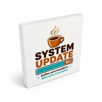 Holzbild In 10X10 Cm System Update - Kaffeetasse Und Ladebalken Mit Spruch: