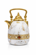 Luxury White Marble Teapot Kettle Floral Bird Chai Carafe